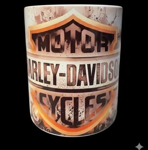 Harley-Davidson Ceramic Mug with Orange and Black Emblem